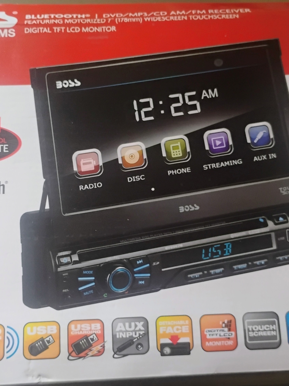 BOSS Black 7" Motorized Touchscreen Car Stereo Receiver
